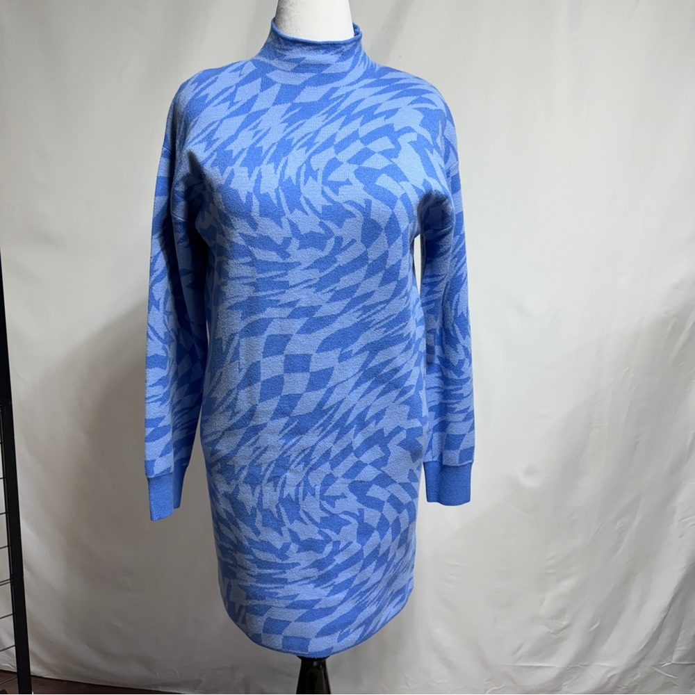 Gianni Bini Geometric Blue Swirl Sweater Dress Size Large NWT Mock neck